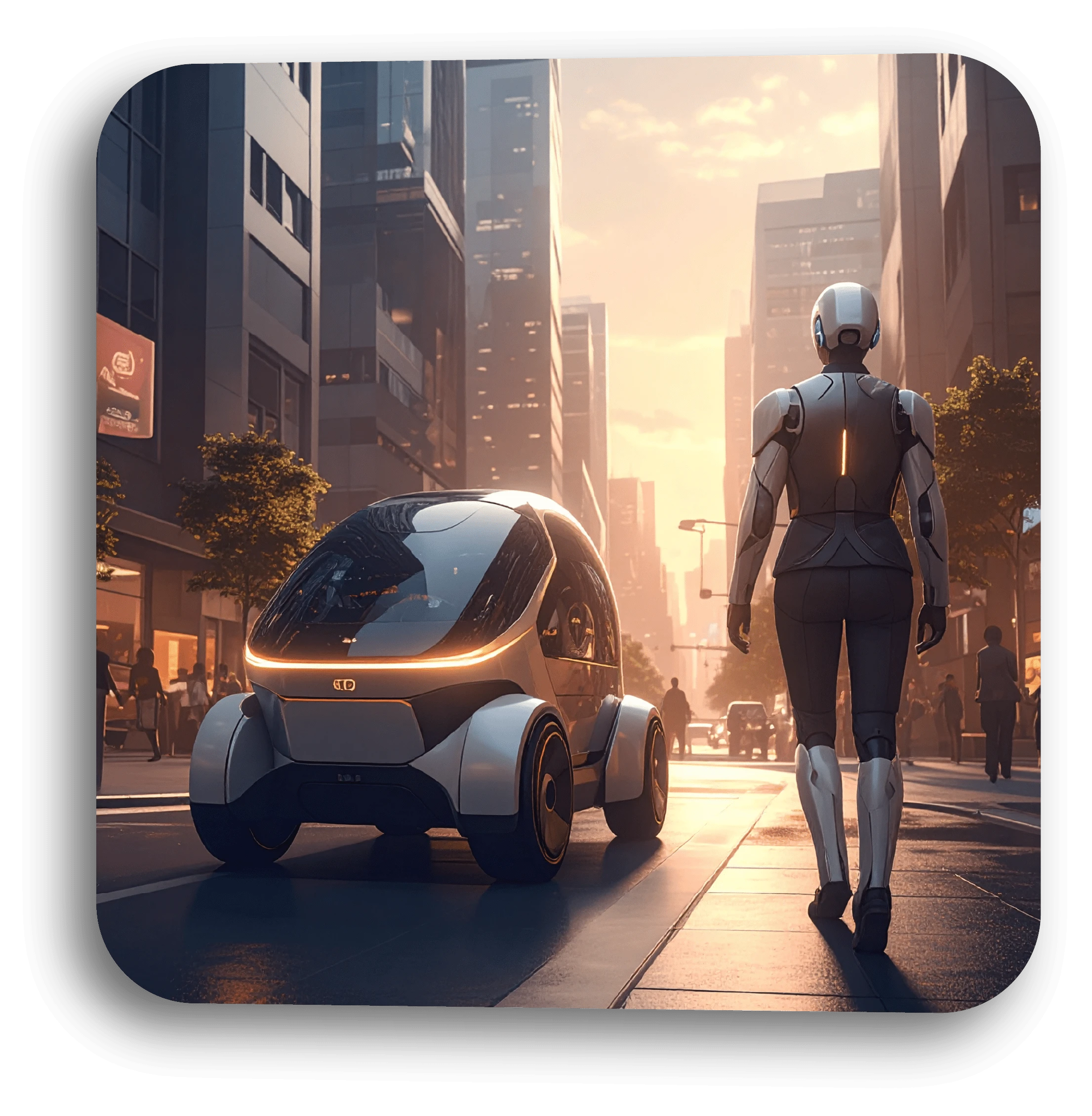 Autonomous vehicle and humanoid robot operating in a modern city environment, representing AI-enabled safety-critical systems