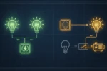 Diagram illustrating parallel and fail-over redundancy in a lighting system, showing continuous operation and backup activation after failure