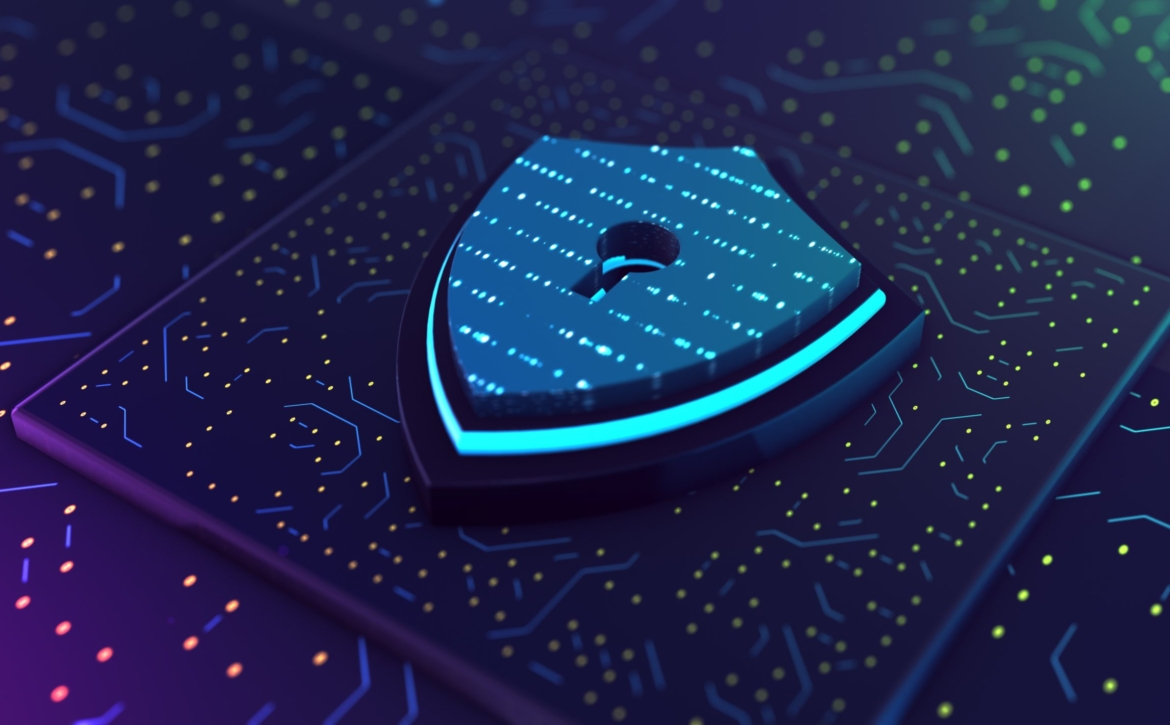 Digital shield 3D rendering stock photo.