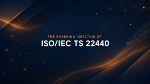 Abstract blue and orange graphic for ISO/IEC TS 22440, Functional Safety and AI Systems