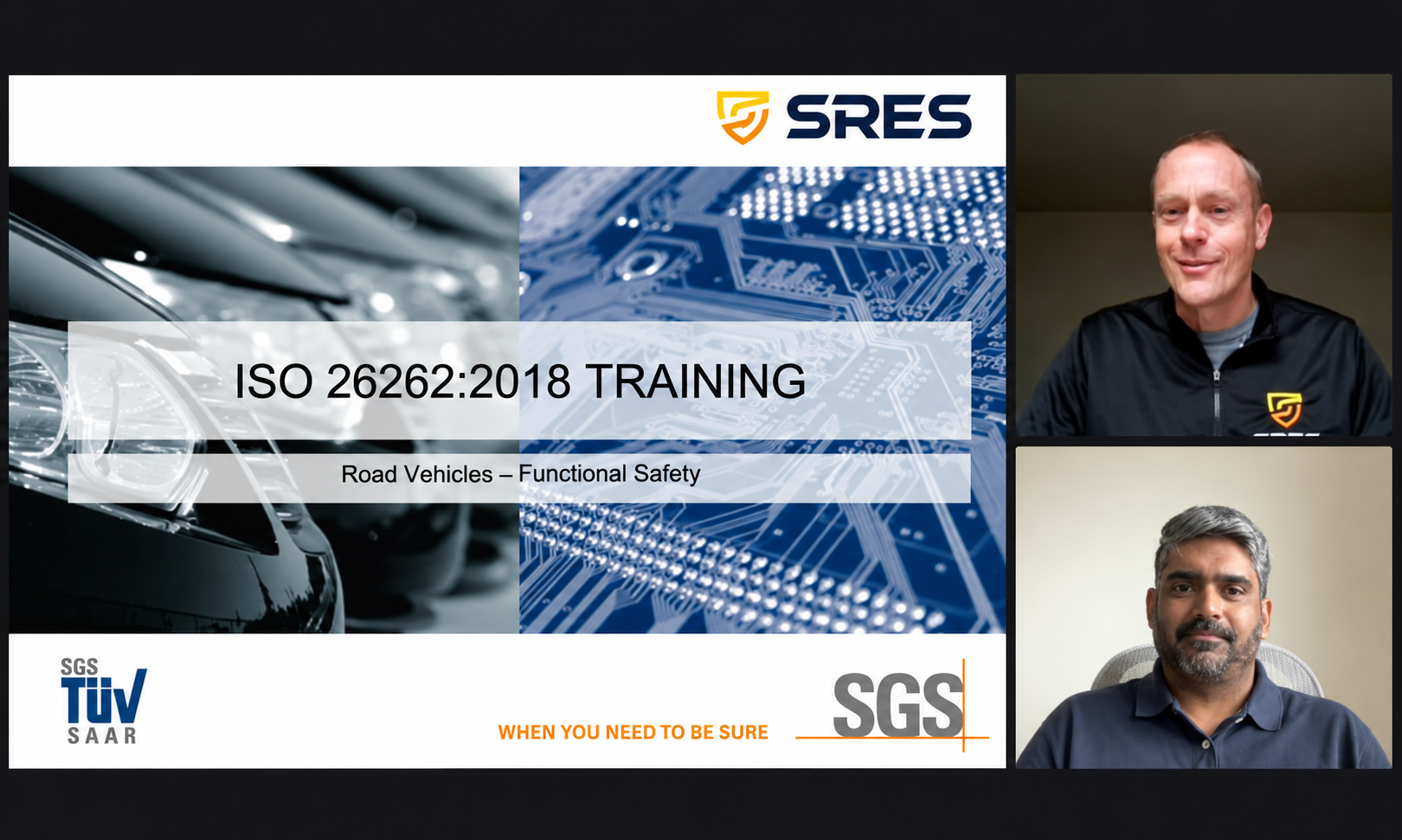 SRES Co-Founders and Managing Partners Jody Nelson and Gokul Krithivasan delivering virtual ISO 26262 functional safety training.